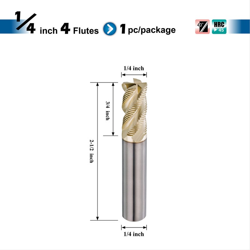SPEED TIGER INTA Carbide Roughing End Mill - for Alloy Steels/Hardened Steels - Micro Grain Carbide End Mill - ZrN-A Coating - 4-Flute - INTA1/4-4 (1 Piece, 1/4") - Image 3